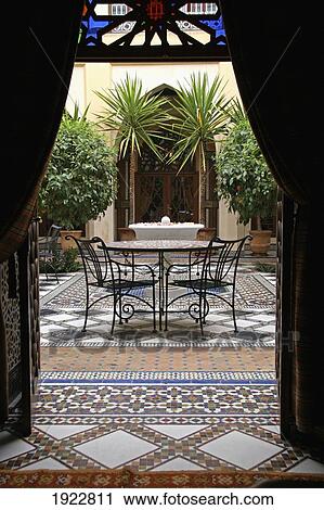 Stock Image - Courtyard In Riad Al Moussika, Marrakesh, Morocco. Fotosearch