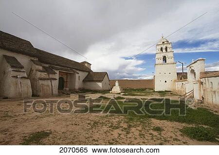 Stock Photography - Courtyard Of The Santiago De Curahuara De Carangas Church, Curahuara De Carangas, Oruro, Bolivia. Fotosearch
