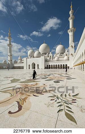 Courtyard of the Sheikh Zayed Grand Mosque; Abu Dhabi, United Arab Emirates View Large Photo Image Stock Photo - Courtyard of the Sheikh Zayed Grand Mosque; Abu Dhabi, United Arab Emirates. Fotosearch
