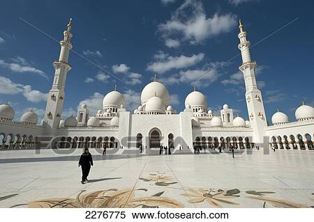 Stock Photography - Courtyard of the Sheikh Zayed Grand Mosque; Abu Dhabi, United Arab Emirates. Fotosearch