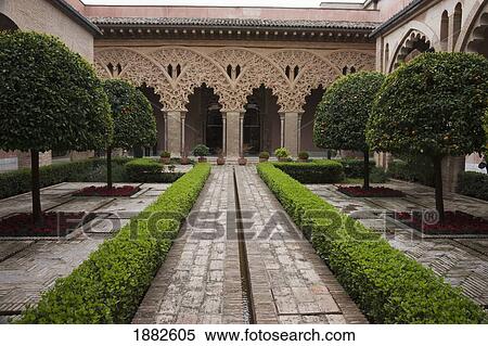 Stock Photography - Courtyard Santa Isabella Of The Aljaferia Palace; Zaragoza, Spain. Fotosearch