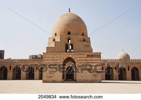 Picture - Courtyard With Domed Ablution Fountain Of Ibn Tulun Mosque, Cairo, Al Qahirah, Egypt. Fotosearch