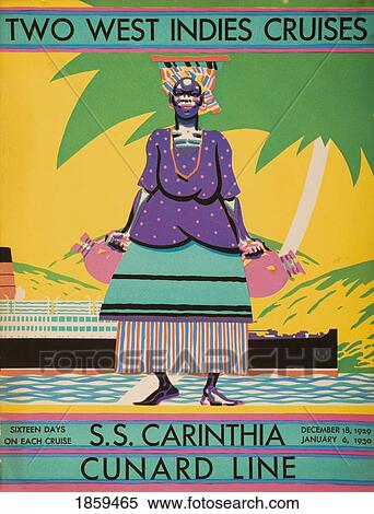 Stock Photography - Cover Of Descriptive Brochure For Cunard Line's Two West Indies Cruises On Board S. S. Carinthia. December 18, 1929 - January 6, 1930.. Fotosearch