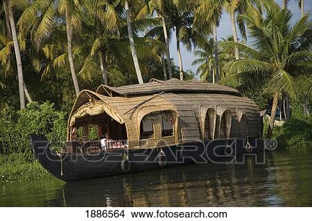 Covered Houseboat In Backwaters View Large Photo Image Picture - Covered Houseboat In Backwaters. Fotosearch