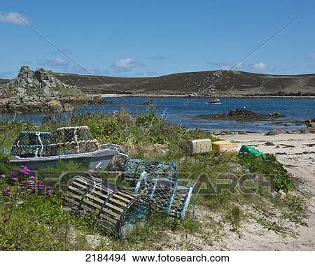 Picture - Crab And Lobster Pots On Bryher, Isles Of Scilly, Cornwall, United Kingdom, Europe. Fotosearch
