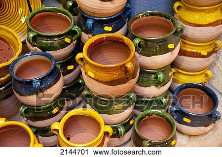 Stock Image - Crafts For Sale At Alfareria Ferran Segarra, Miravet, Tarragona, Spain. Fotosearch