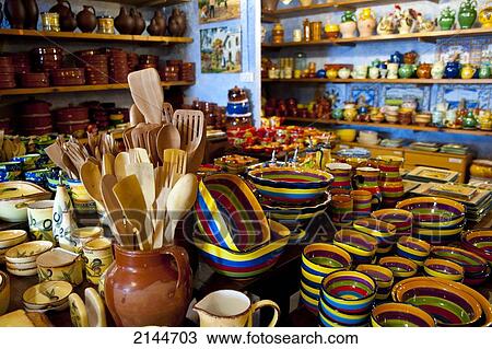 Stock Image - Crafts For Sale At Alfareria Ferran Segarra, Miravet, Tarragona, Spain. Fotosearch