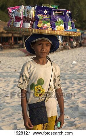 Stock Photo - Crisp Seller, Occheuteal Beach. Fotosearch