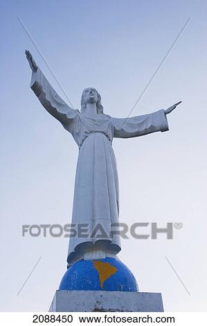 Stock Image - Cristo The Yungay (Yungay Christ) Statue Atop The Cemetery, Yungay, Ancash, Peru. Fotosearch