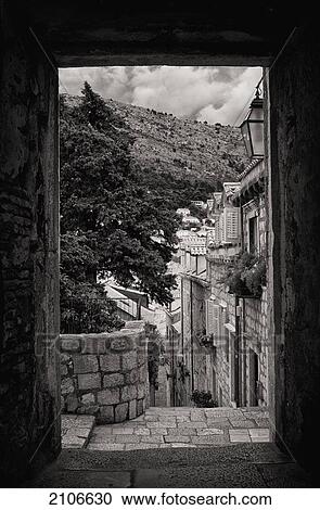 Croatia, Looking through doorway to small alley in old town; Dubrovnik View Large Photo Image Stock Image - Croatia, Looking through doorway to small alley in old town; Dubrovnik. Fotosearch