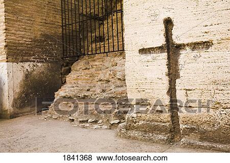 Stock Photo - Cross Carved In Wall; Rome, Italy. Fotosearch