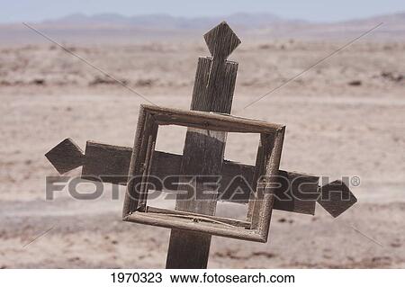 Stock Image - Cross On A Grave In The Abandoned Cemetery, Office Chacabuco, Antofagasta Region, Chile. Fotosearch