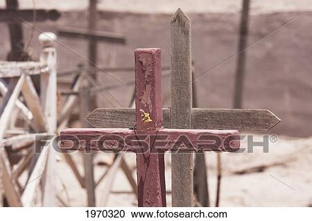 Stock Image - Crosses At The Abandoned Cemetery, Office Chacabuco, Antofagasta Region, Chile. Fotosearch