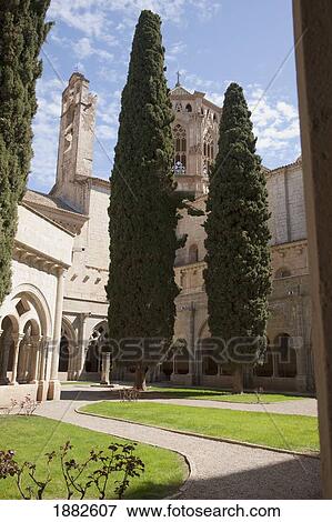 Stock Photo - Crossing Tower Of Poblet Monastery; Poblet, Spain. Fotosearch