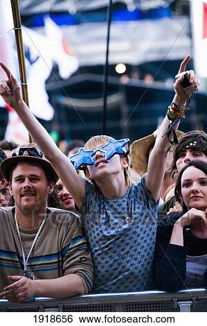 Stock Photograph - Crowd At Pyramid Stage At Glastonbury Festival, Somerset, England. Fotosearch