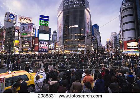 Crowd Crossing An Intersection In Shibuya; Tokyo, Japan View Large Photo Image Stock Image - Crowd Crossing An Intersection In Shibuya; Tokyo, Japan. Fotosearch