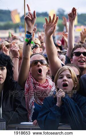 Stock Image - Crowd In Dance Tent At Glastonbury Festival, Somerset, England. Fotosearch