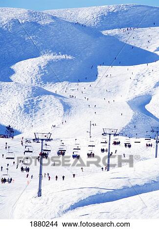 Picture - Crowded Slopes & Chairlift In The Alps. Fotosearch