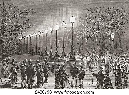 Crowds admiring the electric lights on Victoria Docks, London, England in the 19th century. From El Museo Popular, published 1887. View Large Photo Image Stock Image - Crowds admiring the electric lights on Victoria Docks, London, England in the 19th century. From El Museo Popular, published 1887.. Fotosearch