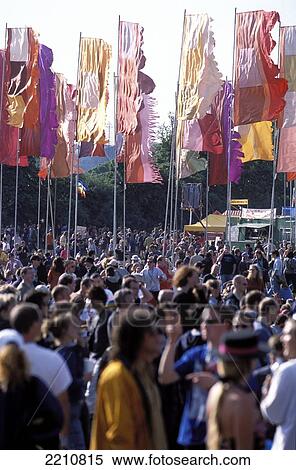 Stock Photography - Crowds At Glastonbury Festival 2003. Somerset, England, UK.. Fotosearch