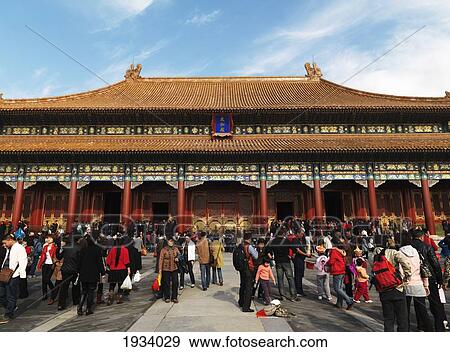 Stock Photo - Crowds At The Hall Of Supreme Harmony In The Forbidden City; Beijing, China. Fotosearch