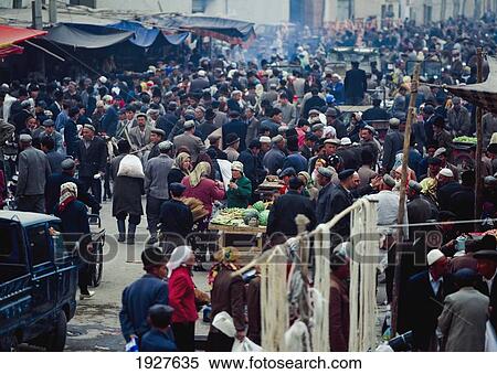 Stock Photography - Crowds In Kashgar Sunday Market. Fotosearch