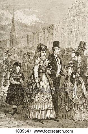 Stock Photo - Crowds Strolling Along Fifth Avenue New York In 1870S. From American Pictures Drawn With Pen And Pencil By Rev Samuel Manning Circa 1880. Fotosearch