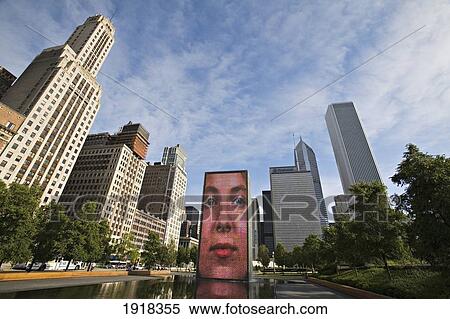 Crown Fountain At Millenium Park, Chicago, Illinois, Usa View Large Photo Image Stock Photography - Crown Fountain At Millenium Park, Chicago, Illinois, Usa. Fotosearch