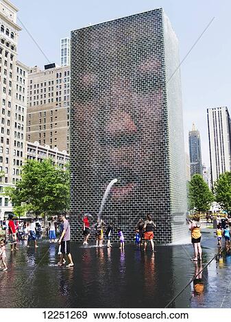 Stock Photo - Crown Fountain; Chicago, Illinois, United States of America. Fotosearch