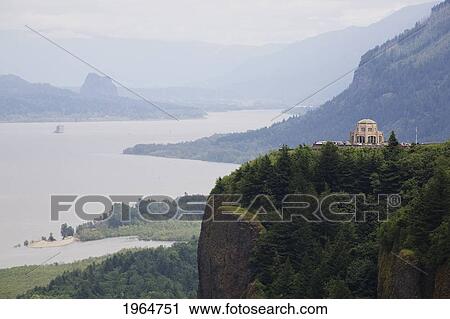 Stock Image - Crown Point And Vista House In The Columbia River Gorge; Oregon United States Of America. Fotosearch