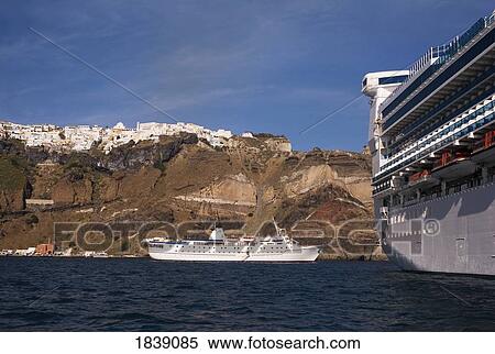 Cruise Liner On Way To Fira; Fira, Santorini, Greece View Large Photo Image Stock Photography - Cruise Liner On Way To Fira; Fira, Santorini, Greece. Fotosearch