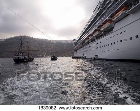 Cruise Liner On Way To Fira; Santorini, Greece View Large Photo Image Stock Image - Cruise Liner On Way To Fira; Santorini, Greece. Fotosearch