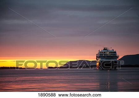 Cruise Ship At Sunset View Large Photo Image Stock Photo - Cruise Ship At Sunset. Fotosearch
