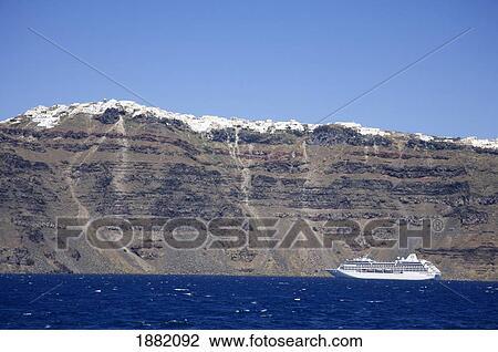 Cruise Ship Beside Santorini View Large Photo Image Stock Image - Cruise Ship Beside Santorini. Fotosearch