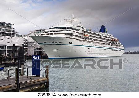 Cruise Ship Docked In The Auckland Harbor Called The Viaduct; Auckland, New Zealand View Large Photo Image Picture - Cruise Ship Docked In The Auckland Harbor Called The Viaduct; Auckland, New Zealand. Fotosearch
