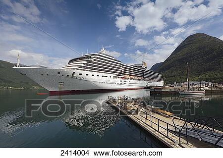 Picture - Cruise ship in a port; Andalsnes, Rauma, Norway. Fotosearch