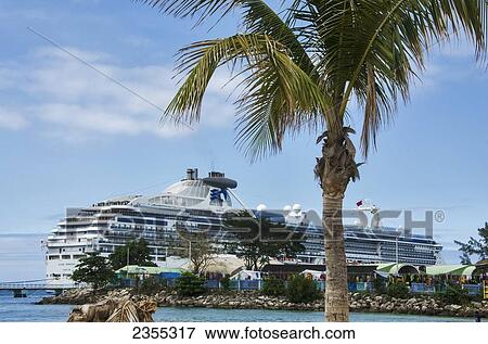 Stock Photo - Cruise Ship In A Port; Ocho Rios, Jamaica. Fotosearch