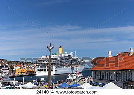 Picture - Cruise ship in a port; Stavanger, Norway. Fotosearch