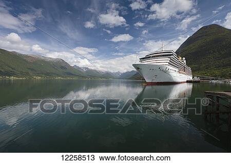 Stock Image - Cruise ship moored; Andalsnes, Rauma, Norway. Fotosearch
