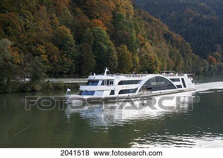 Stock Photo - Cruise Ship On The Danube River Near Obernzell, Bavaria, Germany. Fotosearch