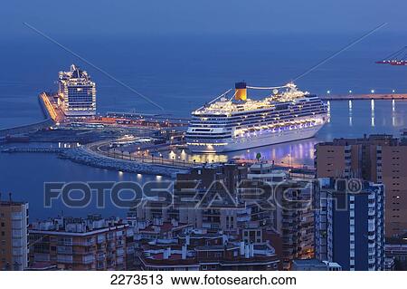Cruise ships in malaga harbour at night; malaga malaga province costa del sol andalusia spain View Large Photo Image Stock Image - Cruise ships in malaga harbour at night; malaga malaga province costa del sol andalusia spain. Fotosearch