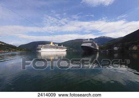 Stock Photo - Cruise ships in Nordfjorden; Olden, Norway. Fotosearch