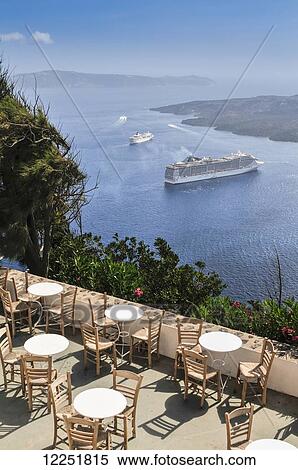Stock Photography - Cruise ships in the harbour; Island of Santorini, Greece. Fotosearch