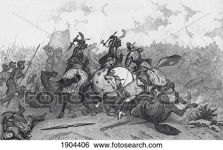 Stock Photograph - Crusaders And Saracens Fight Hand-To-Hand During A Battle In The Holy Land. From A 19Th Century Print.. Fotosearch
