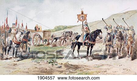 Crusaders On The March In The 11Th Century With A Horse Drawn Supply Wagon. After A Watercolour By A. Heins. From Cortege Historique Des Moyens De Transport. Published Brussels, 1886. View Large Photo Image Stock Photo - Crusaders On The March In The 11Th Century With A Horse Drawn Supply Wagon. After A Watercolour By A. Heins. From Cortege Historique Des Moyens De Transport. Published Brussels, 1886.. Fotosearch