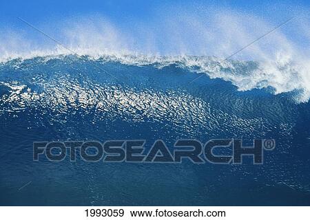 Crystalline Wave With White Spray, Blue Sky View Large Photo Image Stock Photo - Crystalline Wave With White Spray, Blue Sky. Fotosearch