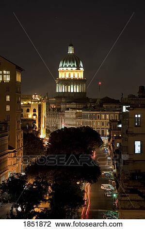 Stock Image - Cuba At Night With Capitolio In Background. Fotosearch