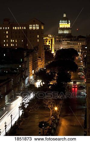 Stock Image - Cuba At Night With Capitolio In Background. Fotosearch