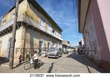 Stock Photo - Cuba, View of street in town; Trinidad. Fotosearch