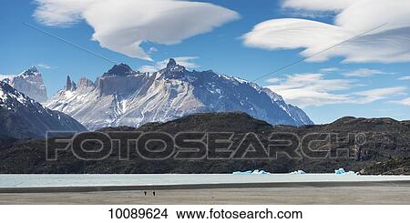 Picture - Cuernos del Paine from Lake Pehoe, Torres del Paine National Park; Torres del Paine, Magallanes and Antartica Chilena Region, Chile. Fotosearch